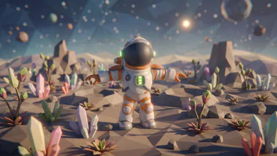 Космонавт на планете кристаллов — работа ученика в Blender, Матвей, 11 лет