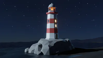 Маяк под звёздами — работа ученика в Blender, Маттео, 17 лет