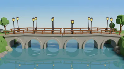 Мост с фонарями — работа ученика в Blender, Марк, 10 лет