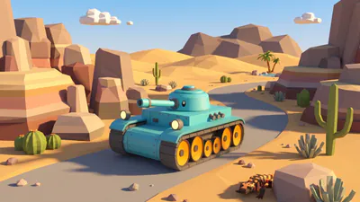 Танк в каньоне — работа ученика в Blender, Михаил, 14 лет