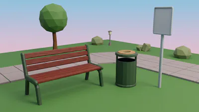 Уголок городского парка — работа ученика в Blender, Иван, 8 лет